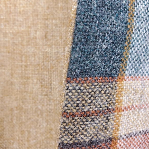 Vintage Neutral tan blue Plaid open front Vest jacket fall Unisex size large - Picture 9 of 14